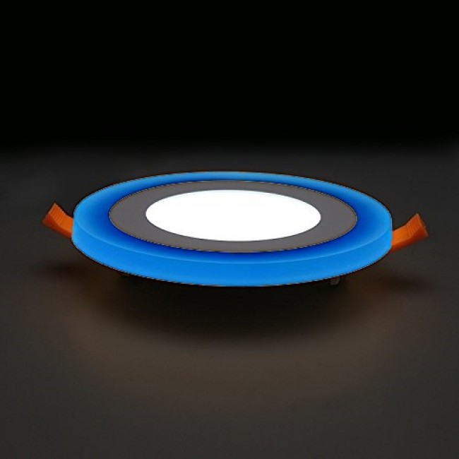 LED two color panel light - teplý bielý kruhový LED-panel s modrým svetelným okrajom 3+3W