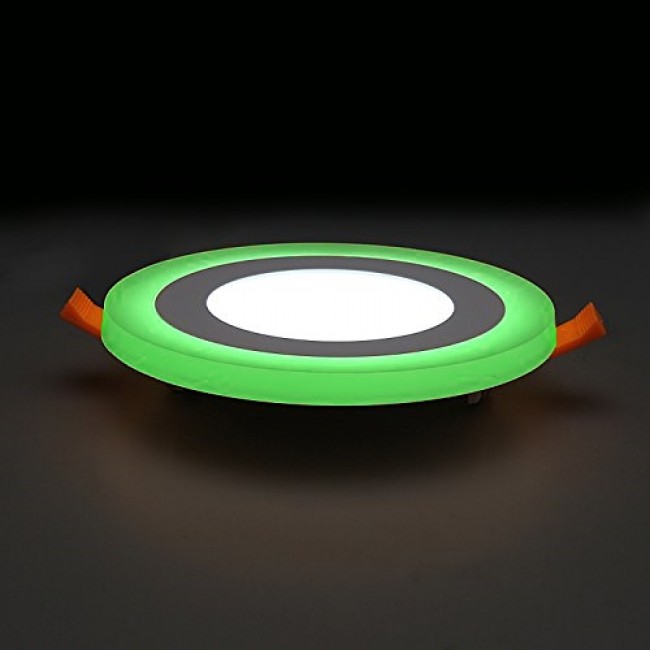 LED two color panel light - teplý bielý kruhový LED-panel so zeleným svetelným okrajom 3+3W